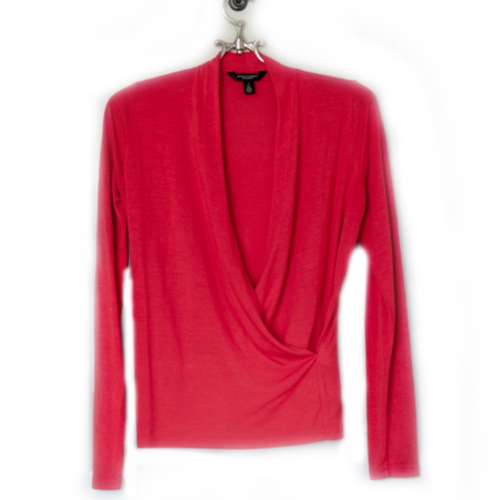 Banana Republic Threadsoft Long Sleeve Red Mock Wrap Blouse Size S